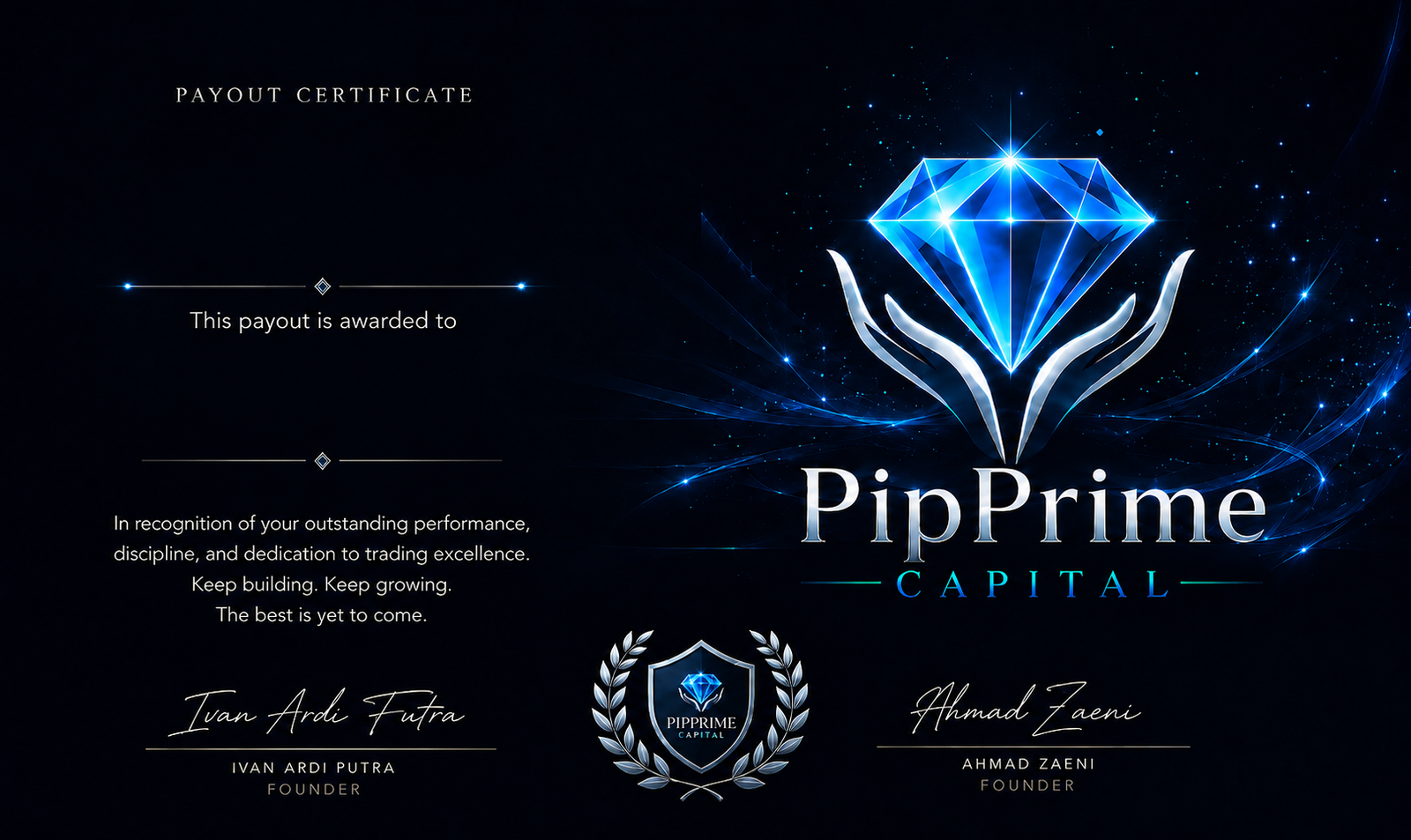 PipPrime Capital Physical Certificate